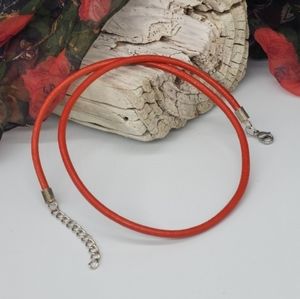 Genuine Red Italian Leather Silver Necklace Cord Contemporary jewelry